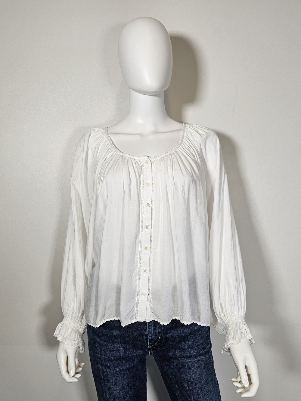 Wilfred Aritzia White Button-Front Peasant Blouse Sz XS